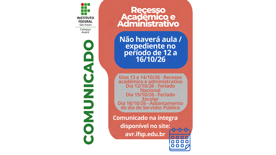 Comunicado - Recesso acadêmico e administrativo