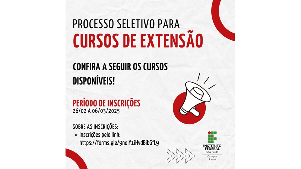 Processo seletivo simplificado para o preenchimento de vagas dos cursos de extensão